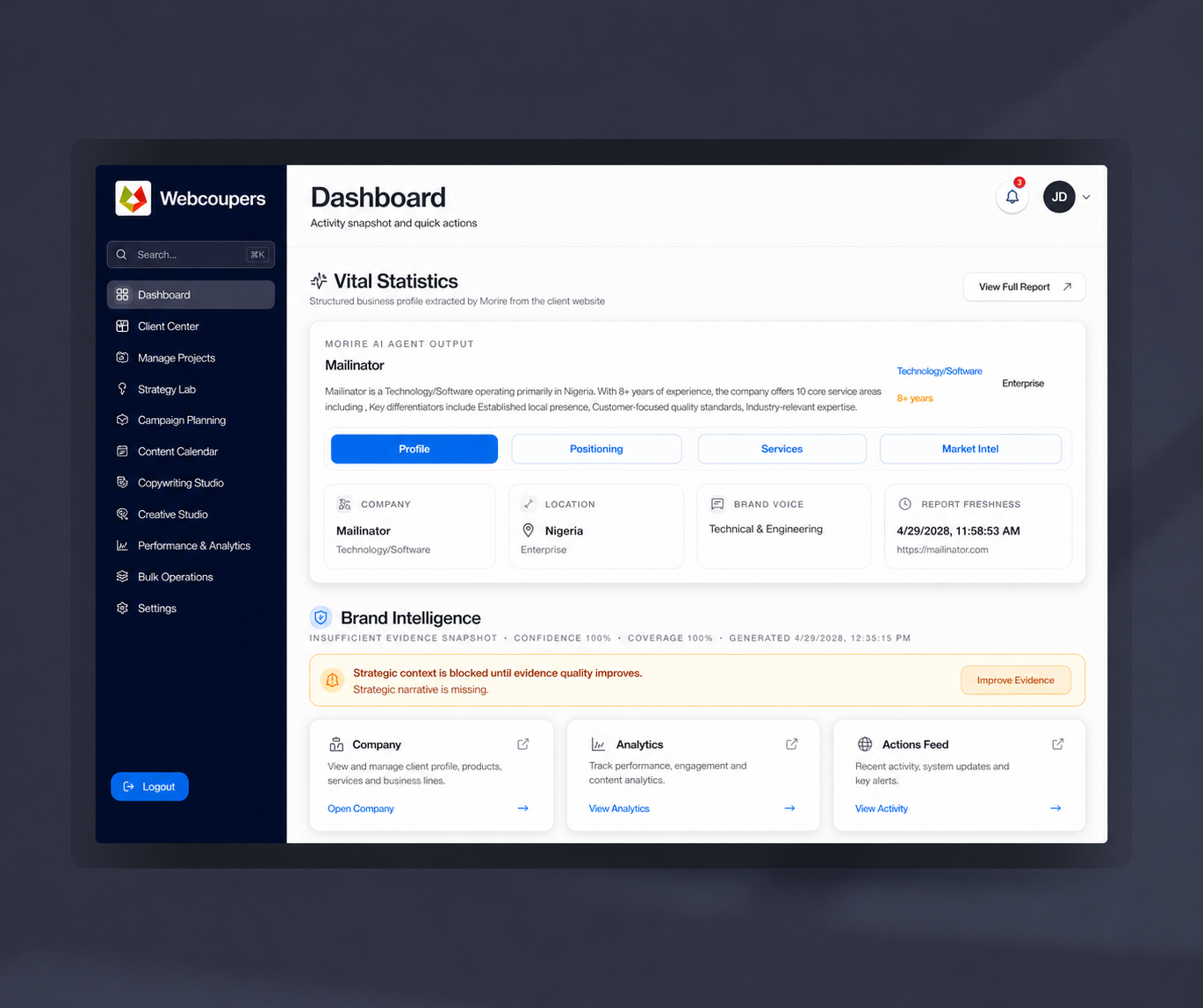 clean user interface dashboard